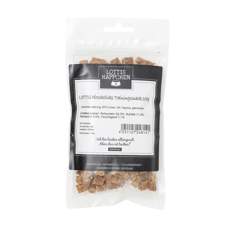 Bestpreis LOTTIS HÄPPCHEN Hirschsnacks Trainingssnack 100 g